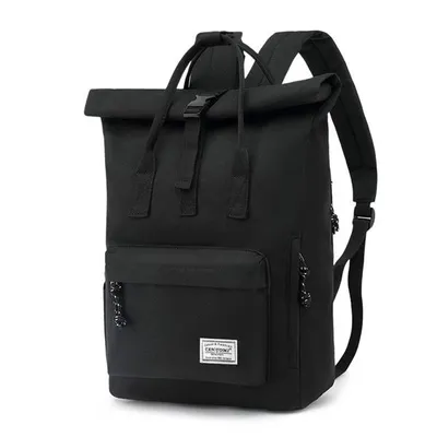 Produktbild von Cityrucksack Rucksack Damen Herren Tagesrucksack mit Laptopfach Modern Rolltop Rucksack Daypack, Wasserabweisend (Schwarz)