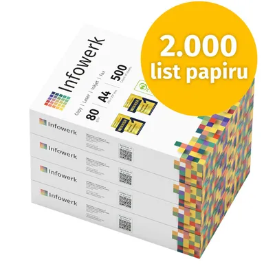 Obrázek produktu pro Infowerk Tiskárny papír Kopírovací papír 2000 listů 4 x 500 A4 80g prémiový bílý PEFC certifikovaný