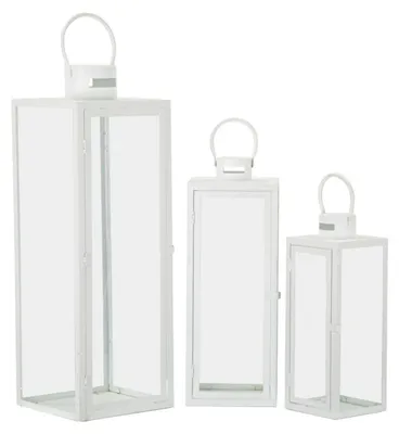 Image de Set de 3 lanternes White en fer blanc et verre en trois tailles