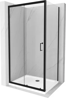 Produktbild von Mexen Apia ausziehbare Duschabtrennung 120 x 100 cm, Transparent, Schwarz + Duschwanne Flat, Weiß- 840-120-100-70-00-4010B