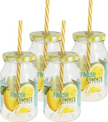 Produktbild von Trinkglas m. Strohhalm Fresh Summer 4er Set (450 ml)