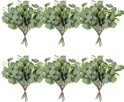 Image de Lot de 36 plantes artificielles en plastique, motif eucalyptus, pour la décoration d'intérieur et d'extérieur
