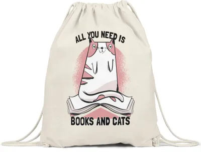Produktbild von All you need is books and cats Turnbeutel Gymsack  Bücherliebhaber Katzenliebhaber Liebe zum Lesen Katzen Bücher Bücherwurm