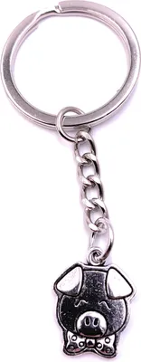 Zdjęcie produktu dla Onwomania brelok do kluczy srebrny metalowy szczęśliwa świnia z muszką urocza świnia