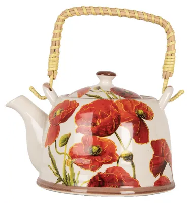 Imagen del producto de Tetera Clayre & Eef con filtro, 800 ml, blanca y roja, de cerámica, con motivos florales