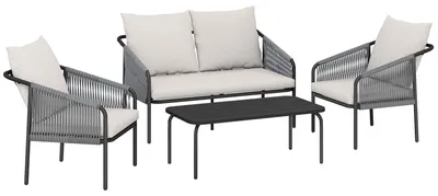 Produktbild von 4-teiliges Rattan-Lounge-Set mit Kissen und Tisch