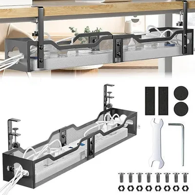 Produktbild von PolkaHome® Kabelmanagement unter dem Schreibtisch – Kabelgitter mit Klemmen, Kabelablage für Büro & Homeoffice, schwarz