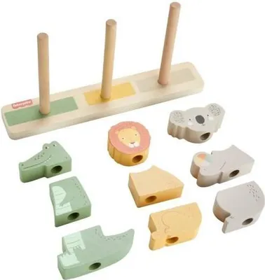 Zdjęcie produktu dla Drewniana Wieża Zwierząt Fisher-Price, 10 Elementów, Rozwój Motoryczny, HXV04, 12 Miesięcy+