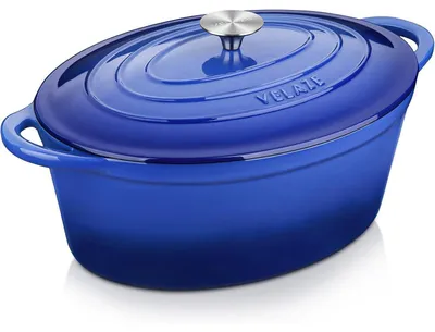 Productafbeelding van Braadpan met gietijzeren deksel, geëmailleerde broodvorm, blauw, 34 cm, 7 liter, ovaal