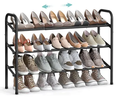 Produktbild von Schuhregal / Schuhablage - 3-stöckiges Metallregal - Verstellbare Ablagen - Für Flur/Garderobe/Eingang - Freistehend für den Boden - Schwarz