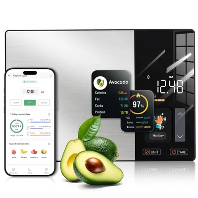 Produktbild von Digitale Küchenwaage 5kg, Smart Nährwert-Analyse per App & Offline-Funktion, Edelstahl Diät-Waage mit Tara & LCD, Tracking & Wiegen ohne App möglich