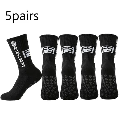 Produktbild von 5 Paar Fußballsocken,Sportsocken,Rutschfeste Sportstrümpfe,atmungsaktiv Uni Sportstrümpfe für Fußball‑Training Herren Damen,Schwarz Socken,Gr:37-42