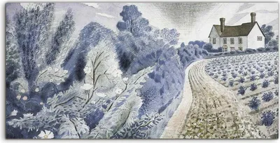 Produktbild von Coloray Spritzschutz aus Glas 140x70  Wandkunst Küchenrückwand Bauernhaus und Feld von Eric Ravilious