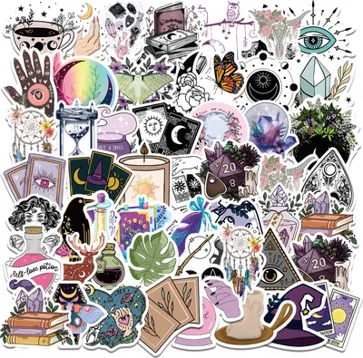 Produktbild von 50 Stück Hexe Sticker, Vintage Aufkleber, Wasserfest Graffiti Aufkleber, Hexen Aufkleber für Laptop Skateboard Koffer Helm Auto Fahrrad Handy Scrapbook, Aufkleber für Kinder Mädchen Jugendliche
