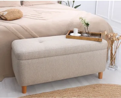 Obrázok produktu pre Hanah Home, Rocio - Béžová, puf, 50 % BAVLNA / 50 % ľan, béžová, 100 x 41 x 45 cm