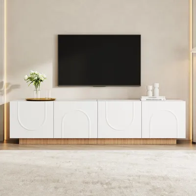 Produktbild von STILVORA TV-Schrank mit Türen und Stauraum, TV-Lowboard mit Bogenfront, Fernsehtisch im modernen Design für Wohnzimmer