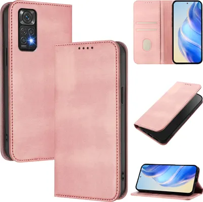 Produktbild von Handyhülle für Xiaomi Redmi Note 11 4G/Note 11s/Note 12S, Vintage Leder RFID Schutz Kartenfach Standfunktion Magnetische Klapphülle Pink