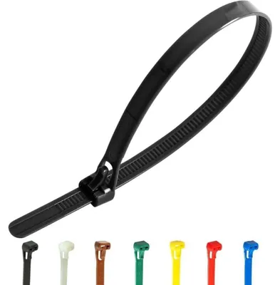 Immagine prodotto di Fascette stringicavo riutilizzabili, colore nero, 150 mm x 7,6 mm, confezione da 100 pezzi, materiale: nylon PA 6.6