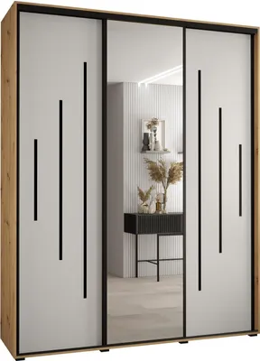 Produktbild von MEBLE KRYSPOL Cannes 13 Schrank mit 3 Schiebetüren - 205,2x200x60 cm - Artisan Weiß Schwarz