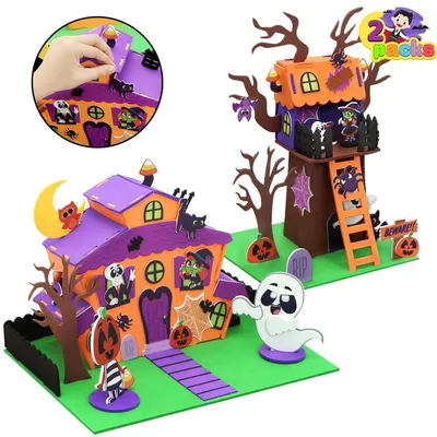 Obrázok produktu pre 3D stavebnica na Halloween pre deti, s motívom strašidelného domu a domčeka na stromoch, 2-dielna sada