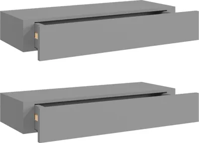 Obrázek produktu pro Nástěnné police se zásuvkou 2 ks šedé 60 x 23,5 x 10 cm MDF