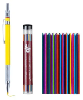 Obrázok produktu pre Sada mechanických ceruziek, 2 mm, 36 farebných náplní, 2B, pre kreslenie a písanie, kovové puzdro, sada 4 kusov