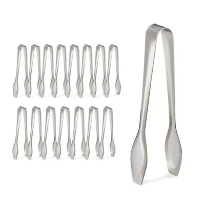 Image de Pince à sucre Relaxdays, lot de 16, acier inoxydable, pince de service pour morceaux de sucre, bonbons, chocolats, pince pour bar à bonbons, argent