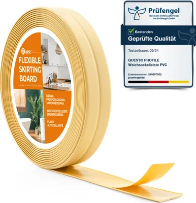 Produktbild von QUEST Weichsockelleiste Selbstklebend 10x10 mm, PVC Abschlussleiste für Küche, Badezimmer, Flexibel, Dekorativ, UV-beständig, creme, 5 m