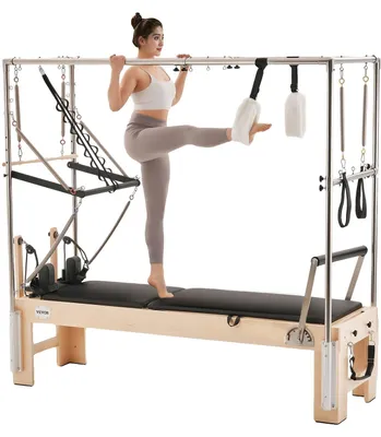 Produktbild von VEVOR Pilates Reformer, Holz-Pilates-Maschine für das Heimstudio, Krafttraining Workout-Ausrüstung mit doppeltem Widerstand, Reformer-Box, Sprungbrett, für fortgeschrittene Benutzer und Anfänger, bis zu 400 LBS, Ahornholzrahmen