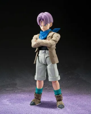 A full-body shot of an action figure of the character Trunks from Dragon Ball GT.