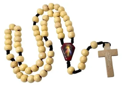 Image de Chapelet en bois beige - « Jésus, j'ai confiance en toi » - Art Sacrum