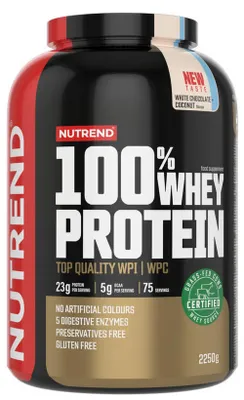 Imagen del producto de Nutrend 100% Proteína de Suero de Leche, 2250 g, sabor chocolate blanco y coco