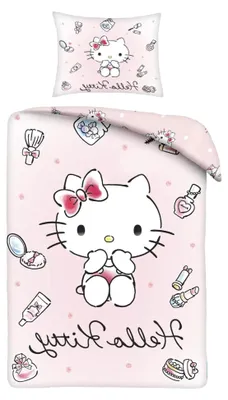 Produktbild von Bettwäsche-Set Hello Kitty 140 x 200 cm + Kissenbezug 70 x 90 cm – wendbar – 100 % Polyester – Farbe Rosa