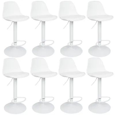 Produktbild von 8er-Set Barhocker Barstuhl höhenverstellbar Bistrohocker drehbar mit Rückenlehne und Fußstütze weiß