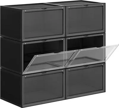 Produktbild von Unyqoos® Songmics Schuhboxen 6er-Set, stapelbare Kunststoff-Schuhbox mit transparenter Klapptür, für Schuhe bis EU 46, 36 x 28 x 22 cm