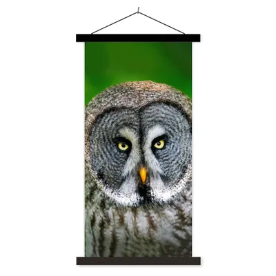 Produktbild von MuchoWow® Textilposter Vogel - Eule - Tiere - Braun - Porträt 60x120 cm mit schwarzem Rahmen - Magnete