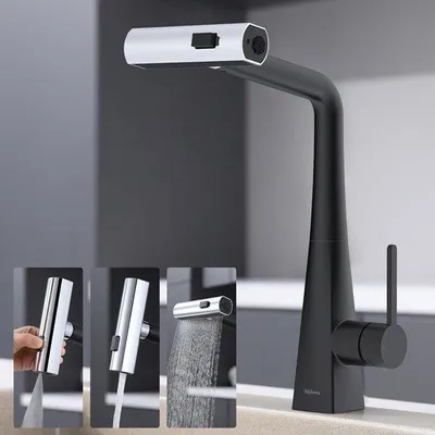 Obrázek produktu pro Kuchyňská baterie se 3 proudy vody, otočná o 360°, nerezová ocel, černá