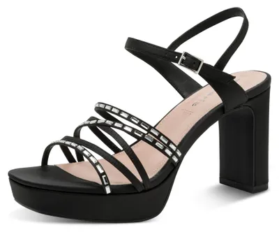 Produktbild von Tamaris Damen Sandalette mit Strass Plateausohle und Karree Spitze 1-28307-46, Größe:40 EU, Farbe:Schwarz