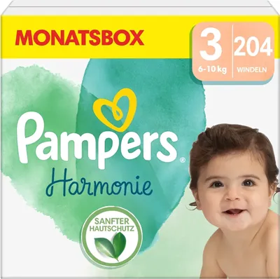 Produktbild von Pampers Harmonie Windeln Größe 3 6 10 kg 204 Babywindeln 1 Monatspack 100% Schutz