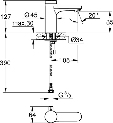 Produktbild von Grohe Eurosmart CT Selbstschluss-Waschtischbatterie mit Mischung chrom - 36317000