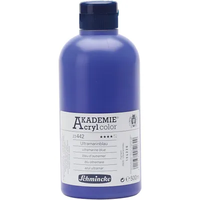 Produktbild von Schmincke AKADEMIE® Acrylfarbe, Ultramarinblau (442), Halb-transparent, Gut lichtech, 500ml