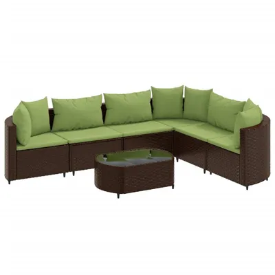 Immagine prodotto di Set Divani da Giardino 7 pz con Cuscini Marrone in Polyrattan