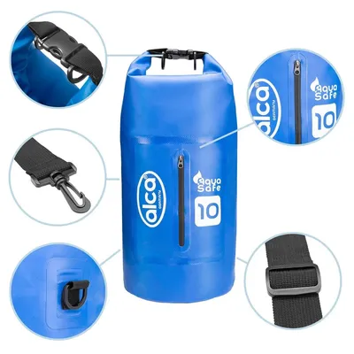 Zdjęcie produktu dla wodoodporna torba alca® Dry Bag 10L, rolowane zamknięcie, pasek do przenoszenia, dodatkowa torba, plaża, outdoor, plecak