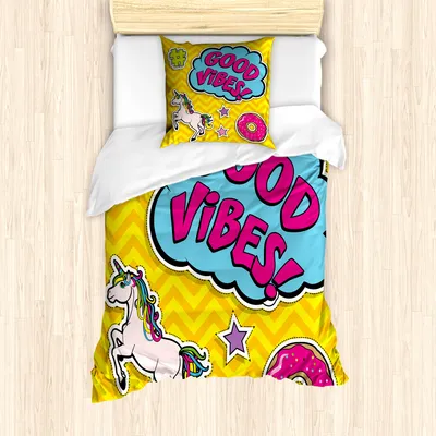 Produktbild von ABAKUHAUS Good Vibes Bettbezug Set für Einzelbetten, Einhorn-Donut-Spaß, Milbensicher Allergiker geeignet mit Kissenbezug, Mehrfarbig