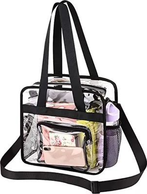Produktbild von Transparente Handtasche Wasserdichte Umhängetasche Bib Bag Tragetasche mit Reißverschlusstaschen Durchsichtige Tragetasche Transparent Kulturtasche PVC Kosmetiktasche mit Schultergurt