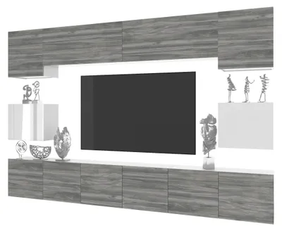 Produktbild von BELINI Wohnwand MILANO 3 Wohnzimmer 300 cm - Grau Matt/Weiß Hochglanz, Moderne Schrankwand Set, Anbauwand TV-Schrank Griffloses System