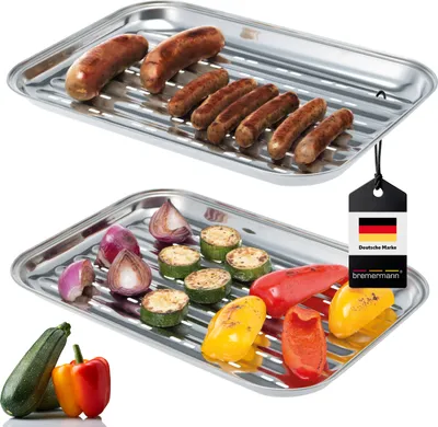 Produktbild von bremermann Grillschale 2er-Set, Grillpfanne Edelstahl, ca. 35 x 24,5 cm