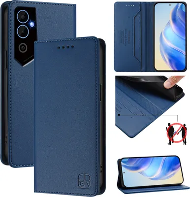 Produktbild von Lederhülle für Tecno Pova Neo 2 Hülle Flip Brieftasche Kartenfächern Ständer Schutzhülle Blau