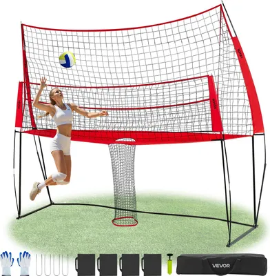 Image de VEVOR Filet d'entraînement de volley-ball 2 en 1 Équipement d'entraînement réglable en hauteur en continu (1,98-2,04 m) avec retour de balle, station de filet portable, installation facile pour l'intérieur et l'extérieur