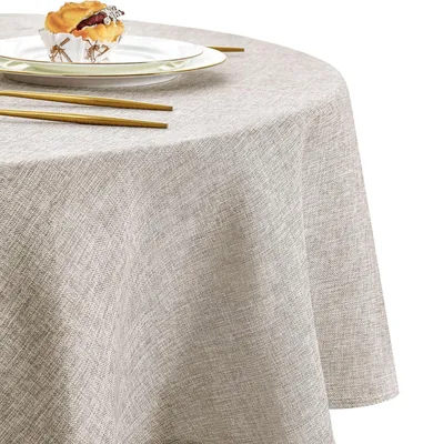 Productafbeelding van Wasbare ronde tafelkleden van 160 cm met een linnenlook, geschikt voor binnen- en buitengebruik